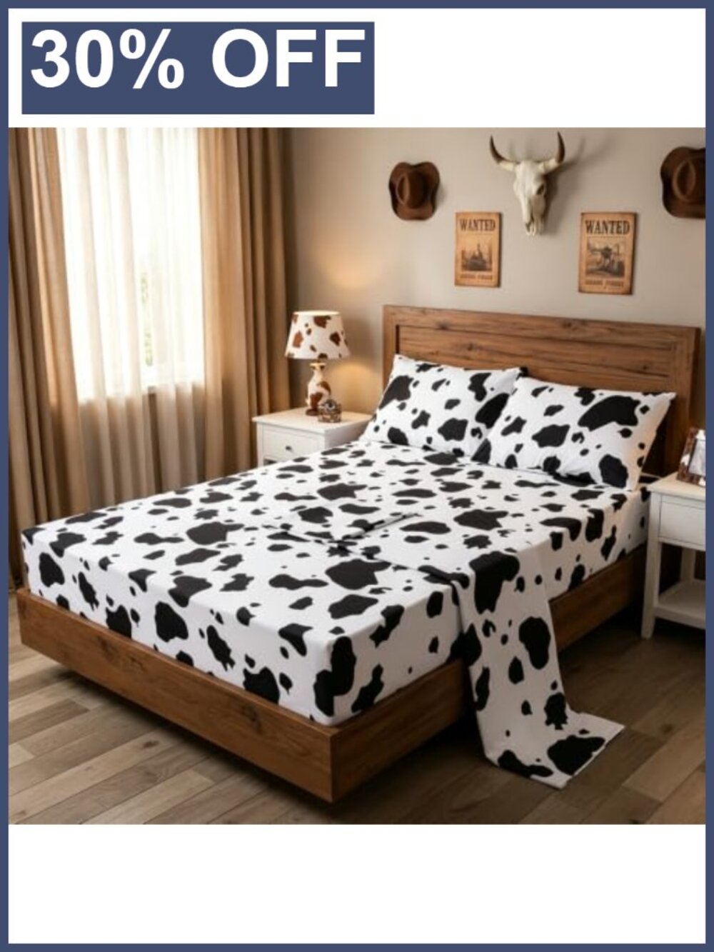 Cartoon Cow Print Microfiber Sheet Set Twin 3-Piece Western Bedding